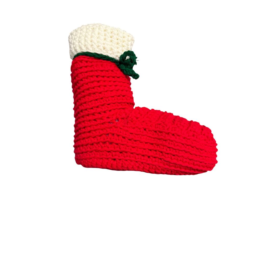 Handmade Crochet Christmas Stocking Boot Red White Green 10" Holiday Décor